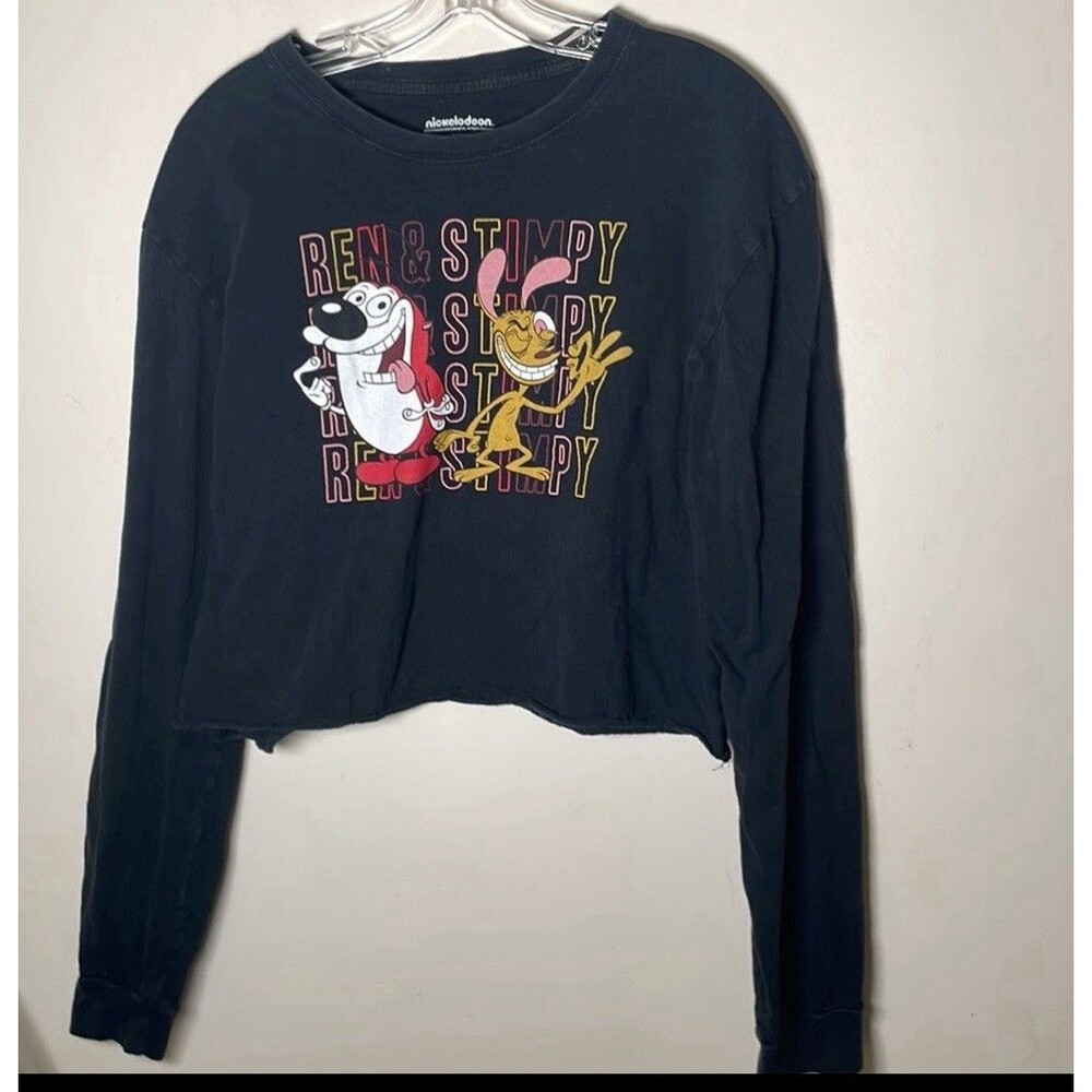 Ben & Stimpy Long Sleeve T shirt Nickelodeon Crop Top Girls XL